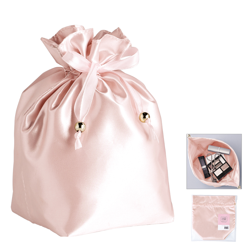 【国内正規店購入品】ラブブ 巾着 ピンク 巾着袋 (18cm×28cm) サテン×オーガンジー ラッピング 包装 巾着